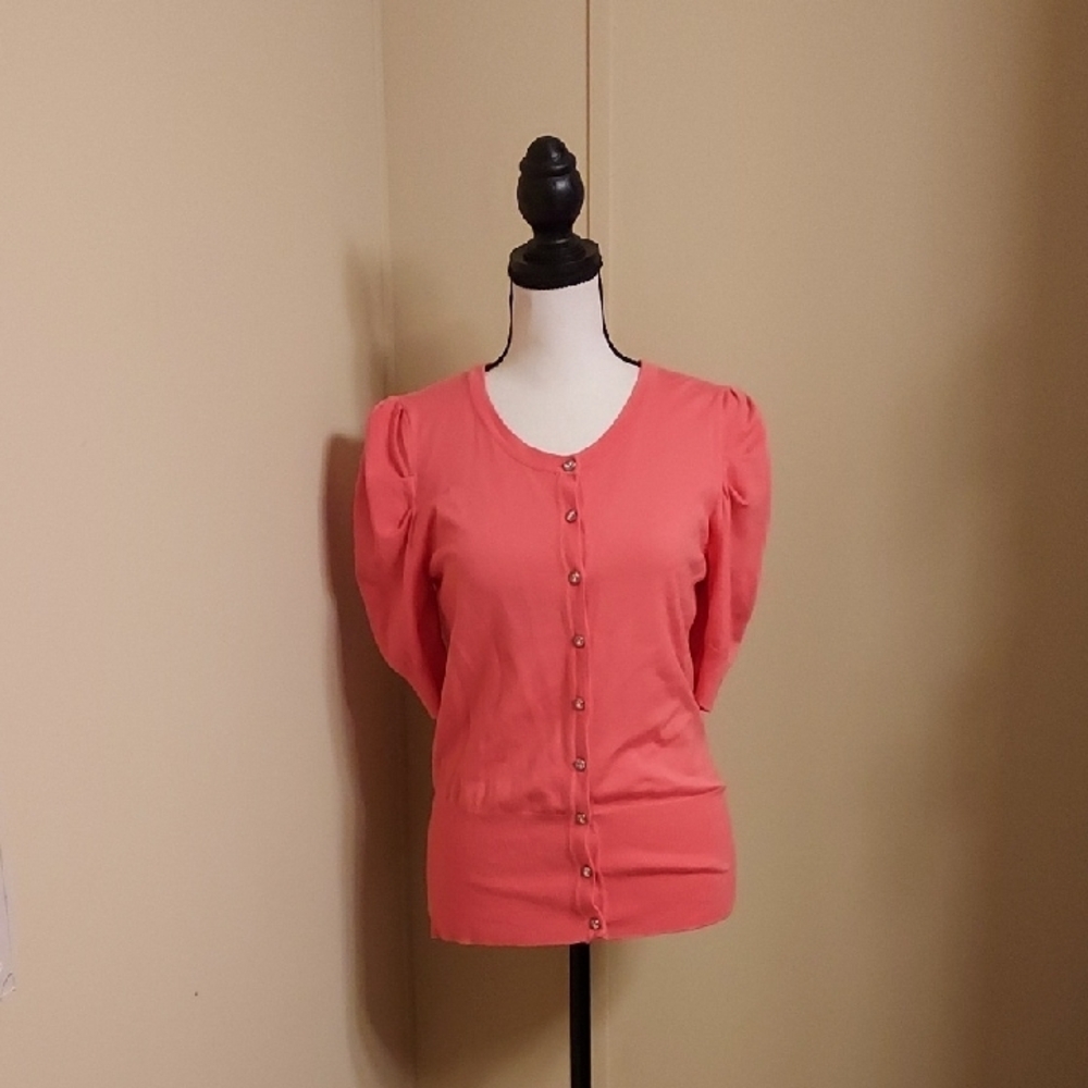 Renuar Fitted Pink Puff Sleeve Cardigan